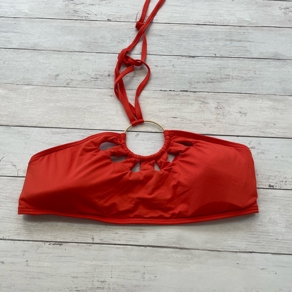 Vince Camuto Logo-Ring Cutout Halter Bikini Top M orange bathing suit coastal - Picture 3 of 8
